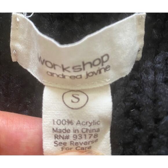 Workshop Andrea Jovine Black Chunky Wide Ribbed Open Cardigan Sweater Sz Small - Picture 4 of 5